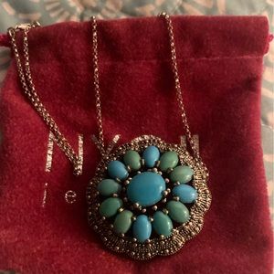 New in Box NYC II Jewelry Siver Turqoise Round pendant & chain